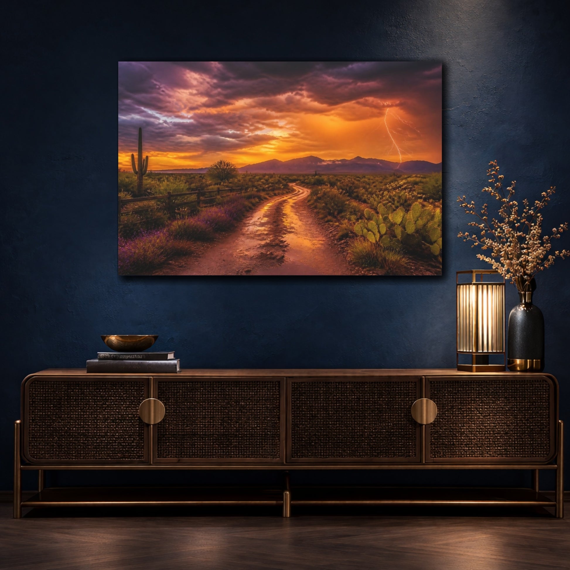 Mockup 4. Desert Lightning Landscape shown as canvas print