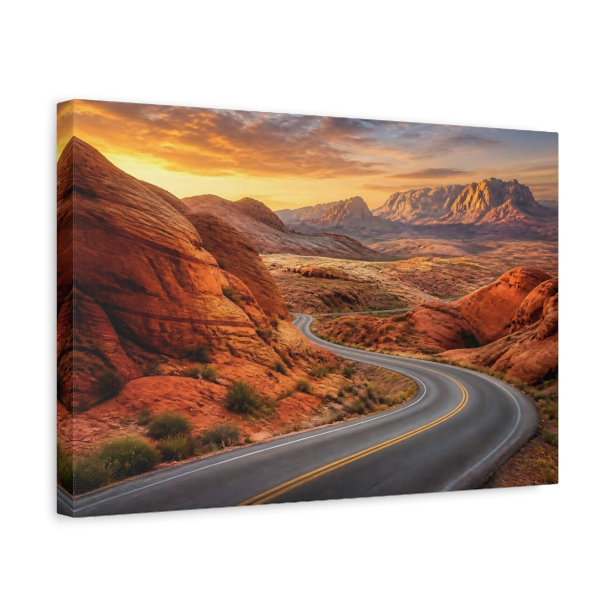 Side Mockup 4. Desert Road Landscape shown as canvas print