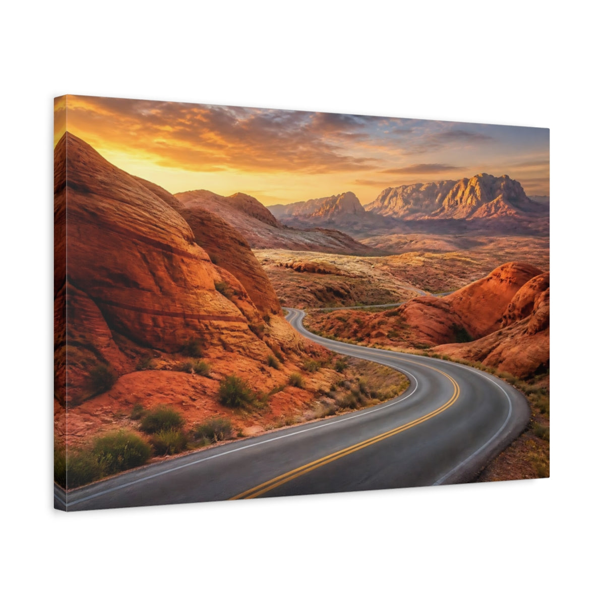 Side Mockup 3. Desert Road Landscape shown as canvas print