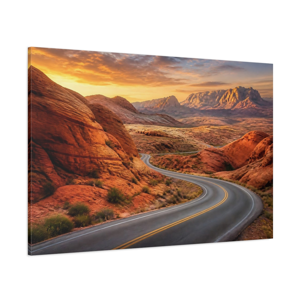 Side Mockup 1. Desert Road Landscape shown as canvas print