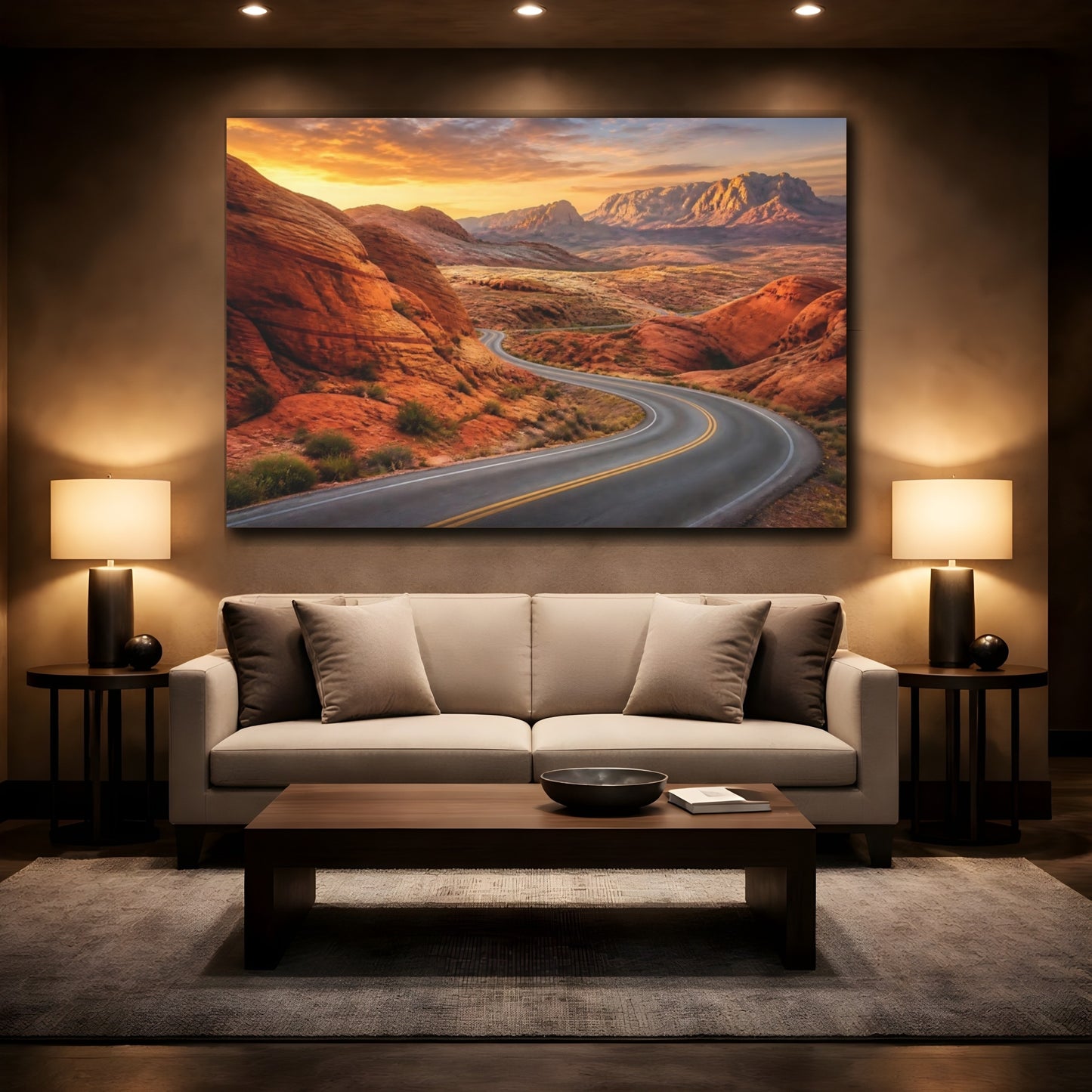 Mockup 2. Desert Road Landscape shown as canvas print