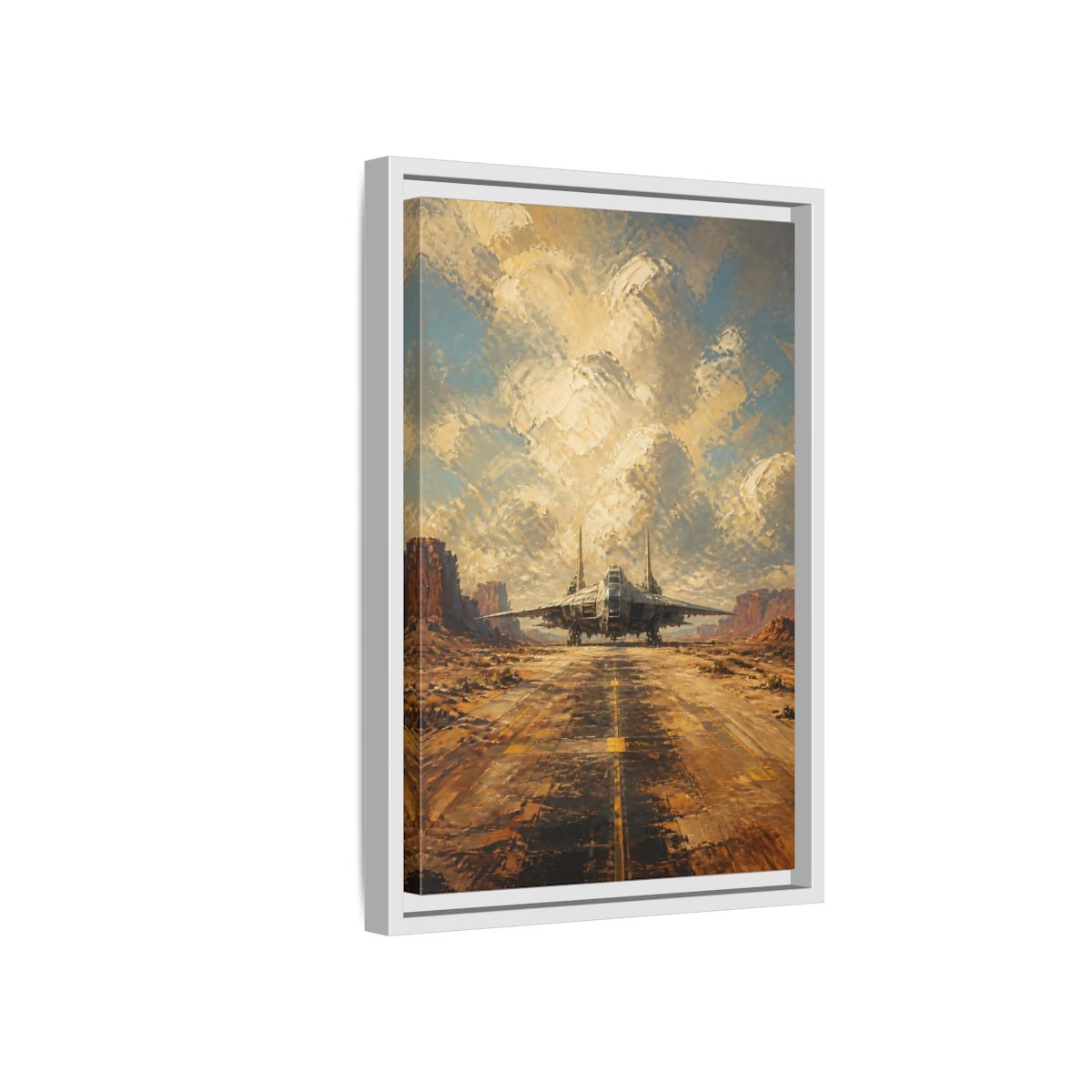 Side Mockup 4. Desert Spacecraft On Runway shown as framed canvas print