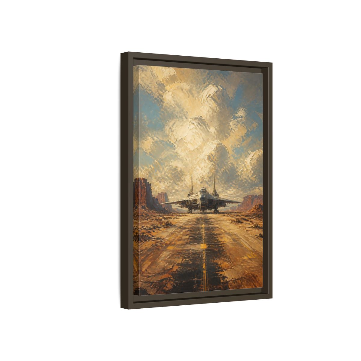 Side Mockup 5. Desert Spacecraft On Runway shown as framed canvas print