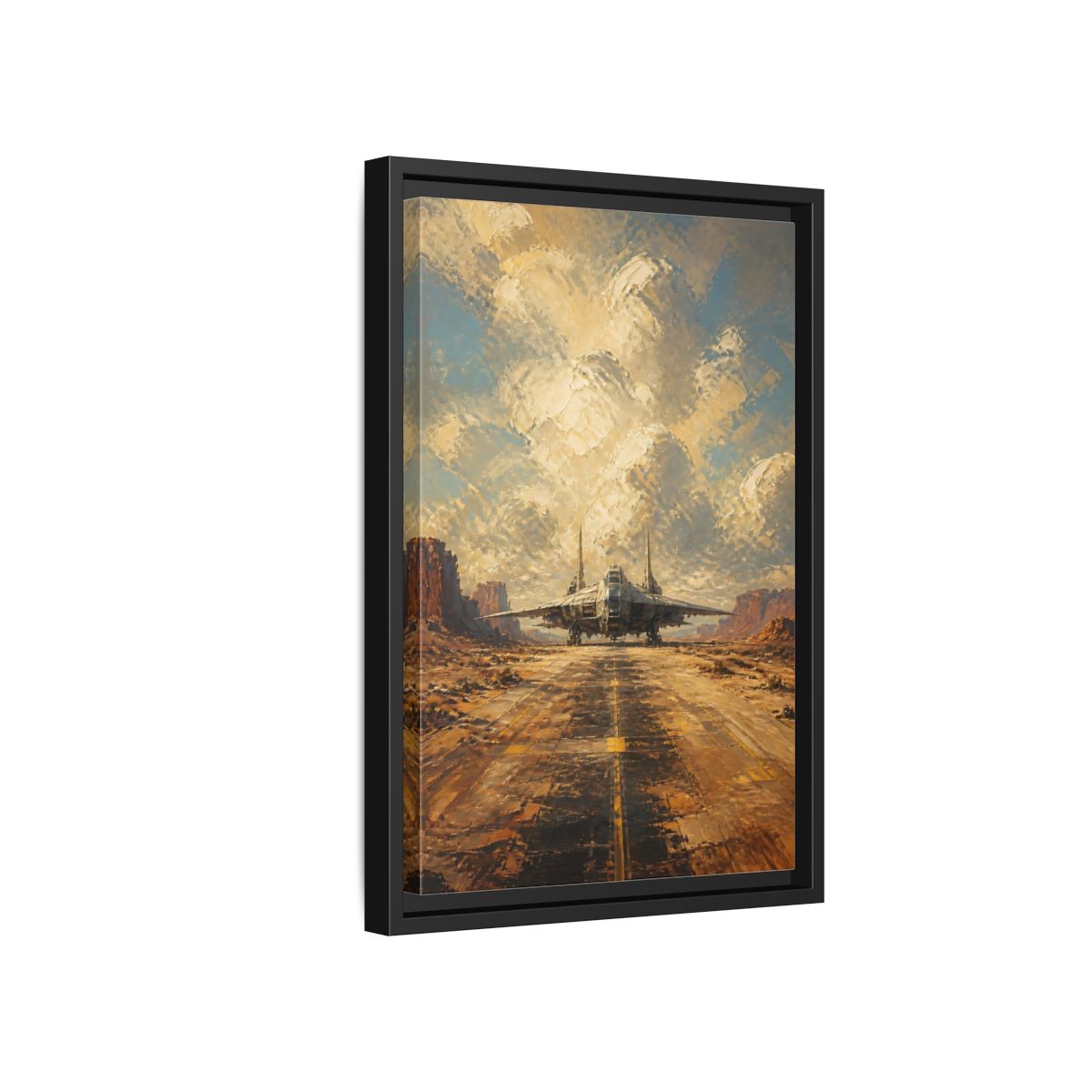 Side Mockup 6. Desert Spacecraft On Runway shown as framed canvas print