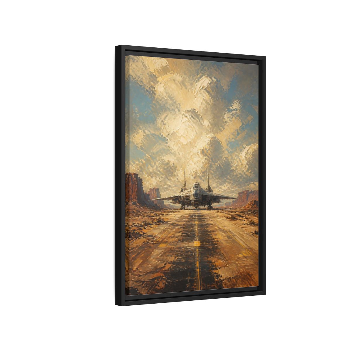 Side Mockup 3. Desert Spacecraft On Runway shown as framed canvas print