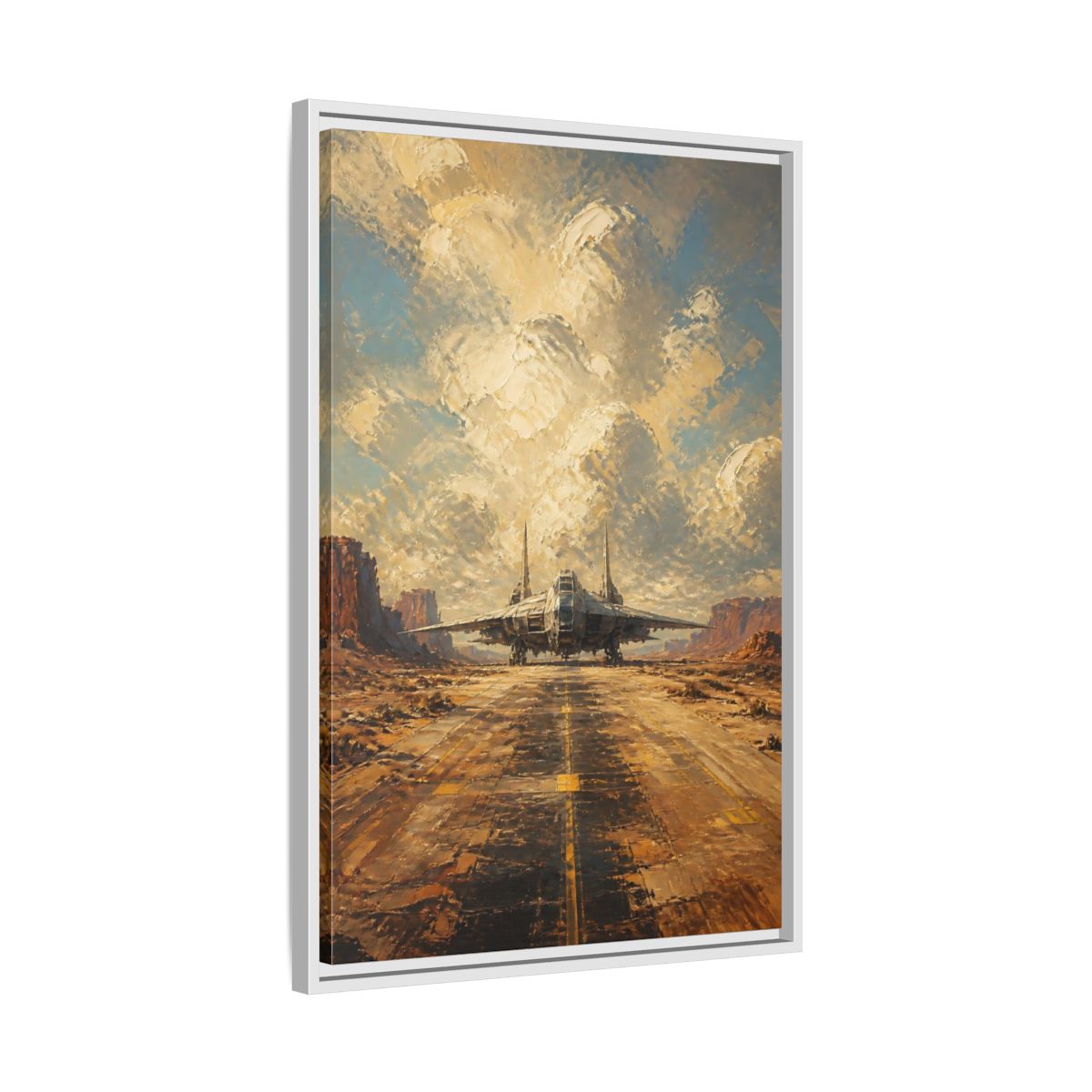 Side Mockup 10. Desert Spacecraft On Runway shown as framed canvas print