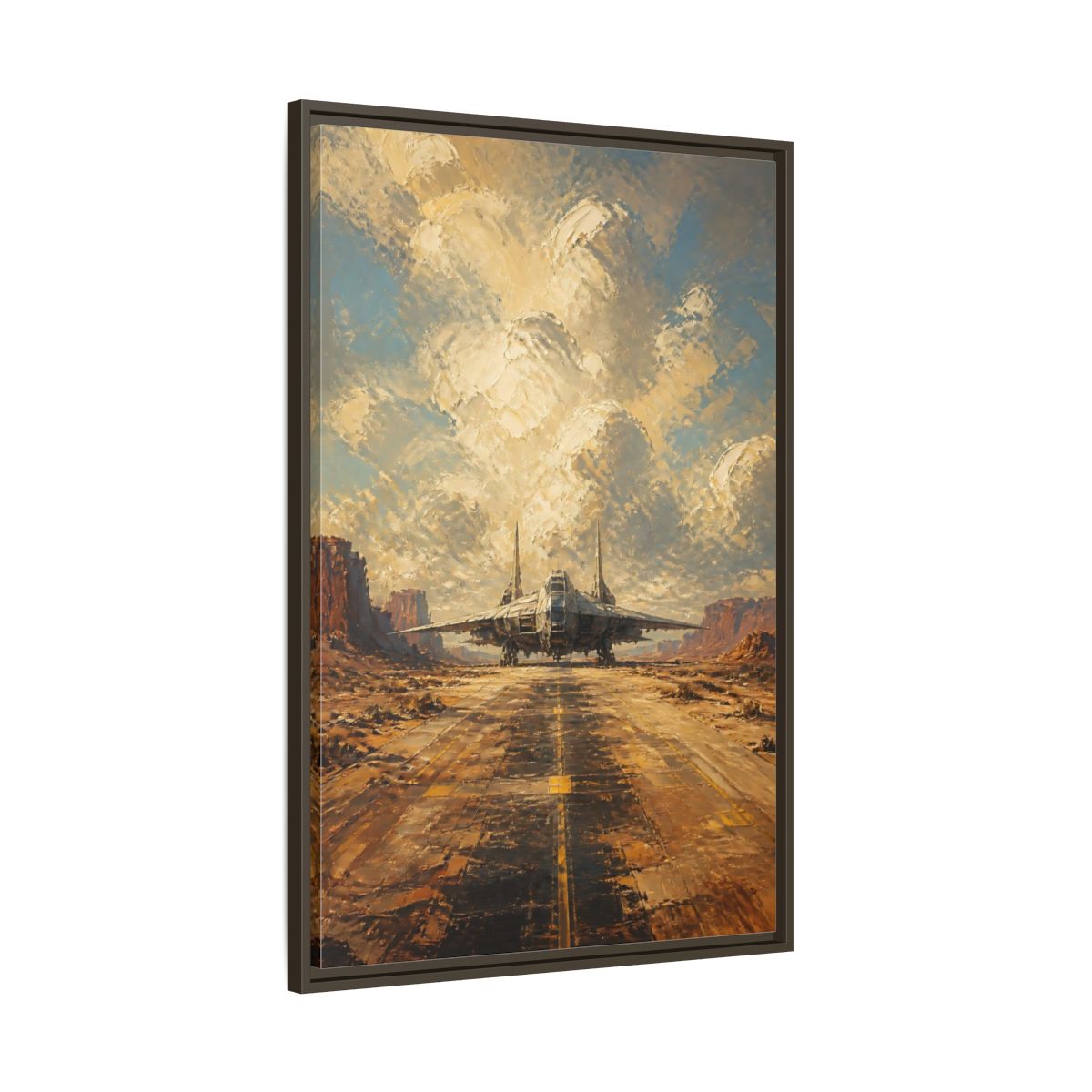 Main Mockup. Desert Spacecraft On Runway shown as framed canvas print