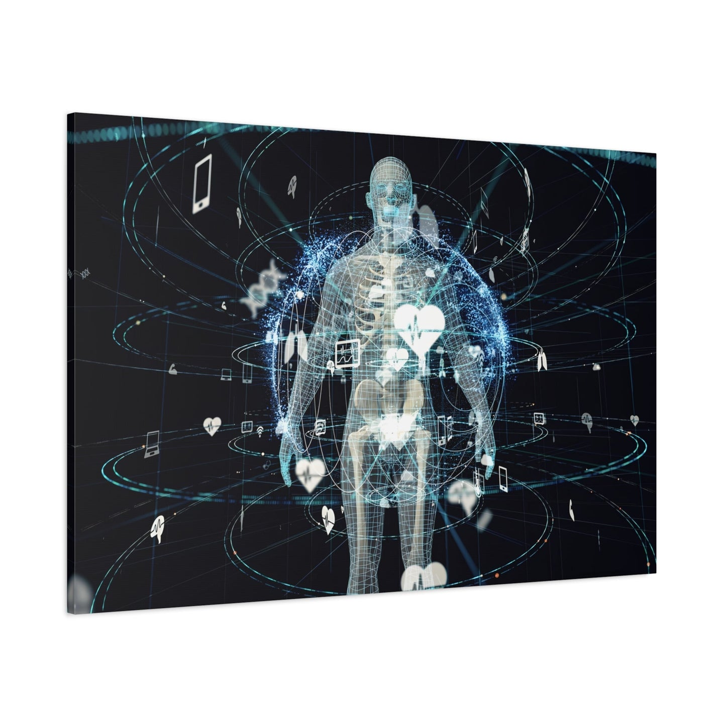 Digital Health Network and Human Anatomy Canvas Print - Modern Doctor Office Wall Art Decor, Bone X-Ray Imagery Artwork