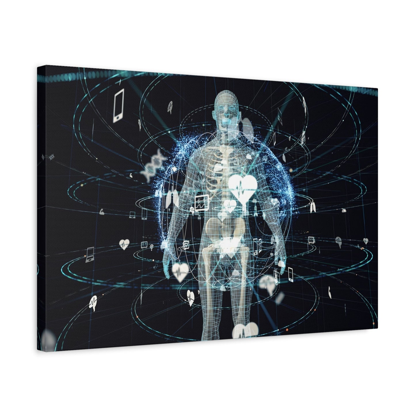 Digital Health Network and Human Anatomy Canvas Print - Modern Doctor Office Wall Art Decor, Bone X-Ray Imagery Artwork