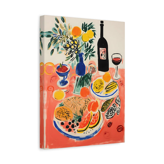 Dinner Table Food Retro Canvas Wall Art Print - Vintage Kitchen Illustration Decor for Chef - YesArtYes