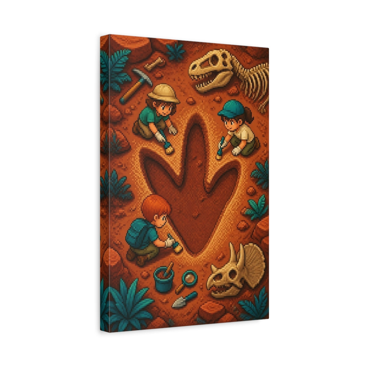 Side Mockup 4. Dinosaur Footprint Dig shown as canvas print