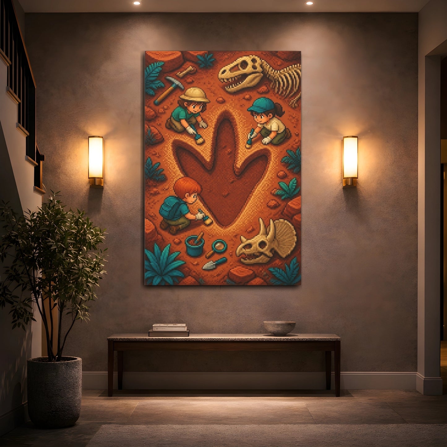 Mockup 2. Dinosaur Footprint Dig shown as canvas print