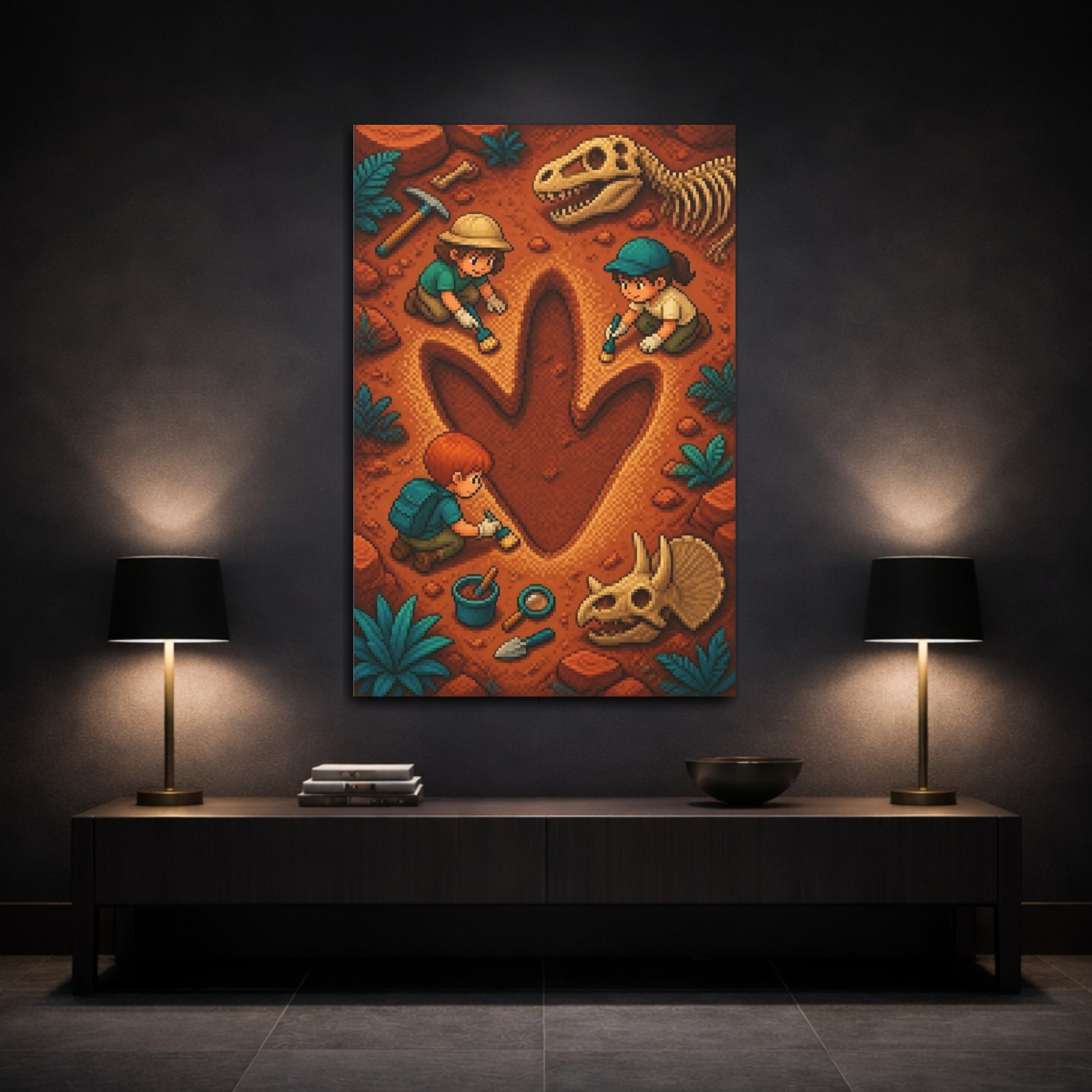 Mockup 3. Dinosaur Footprint Dig shown as canvas print