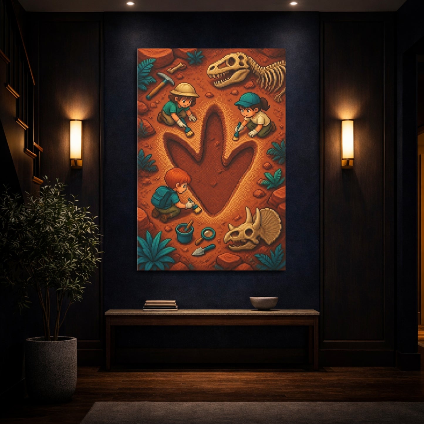 Mockup 4. Dinosaur Footprint Dig shown as canvas print