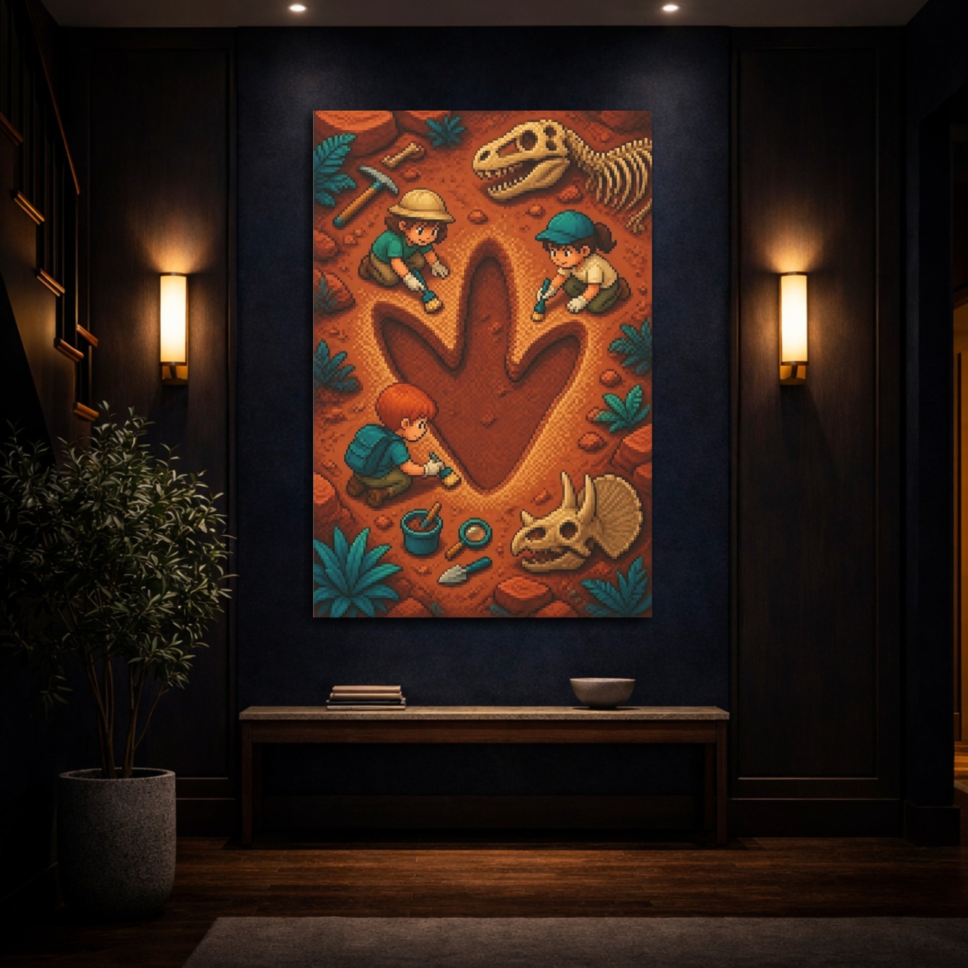 Mockup 4. Dinosaur Footprint Dig shown as canvas print