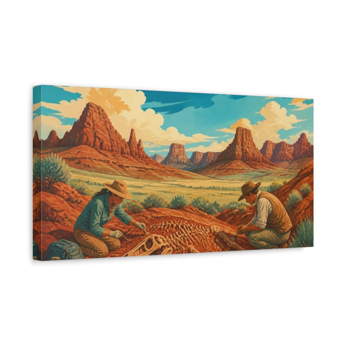Side Mockup 3. Dinosaur Fossil Dig shown as canvas print