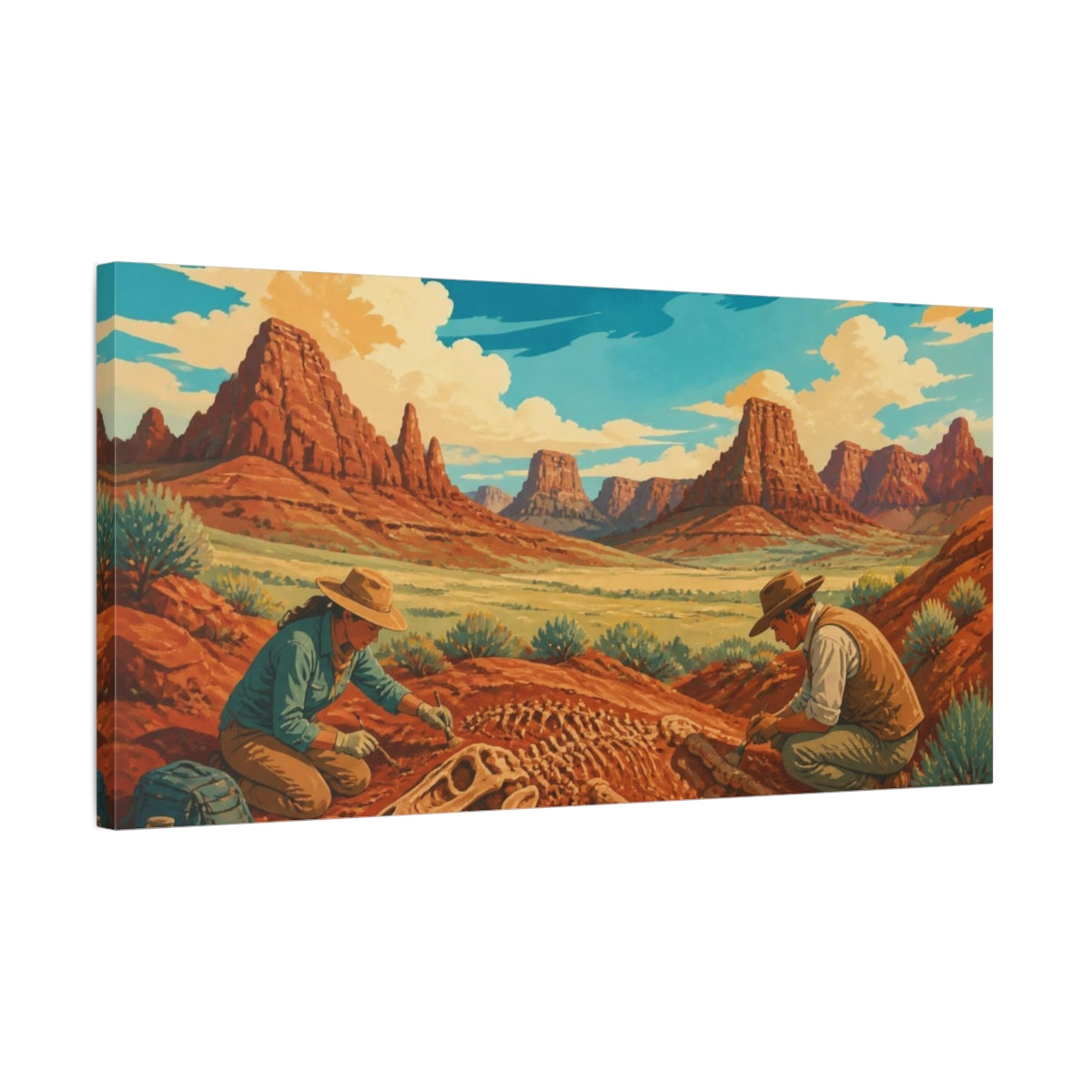 Side Mockup 1. Dinosaur Fossil Dig shown as canvas print