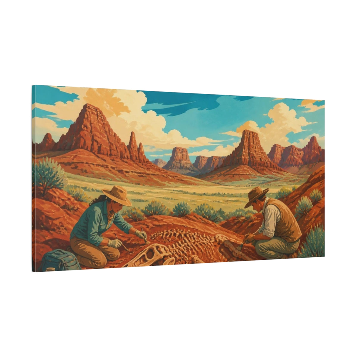 Side Mockup 2. Dinosaur Fossil Dig shown as canvas print