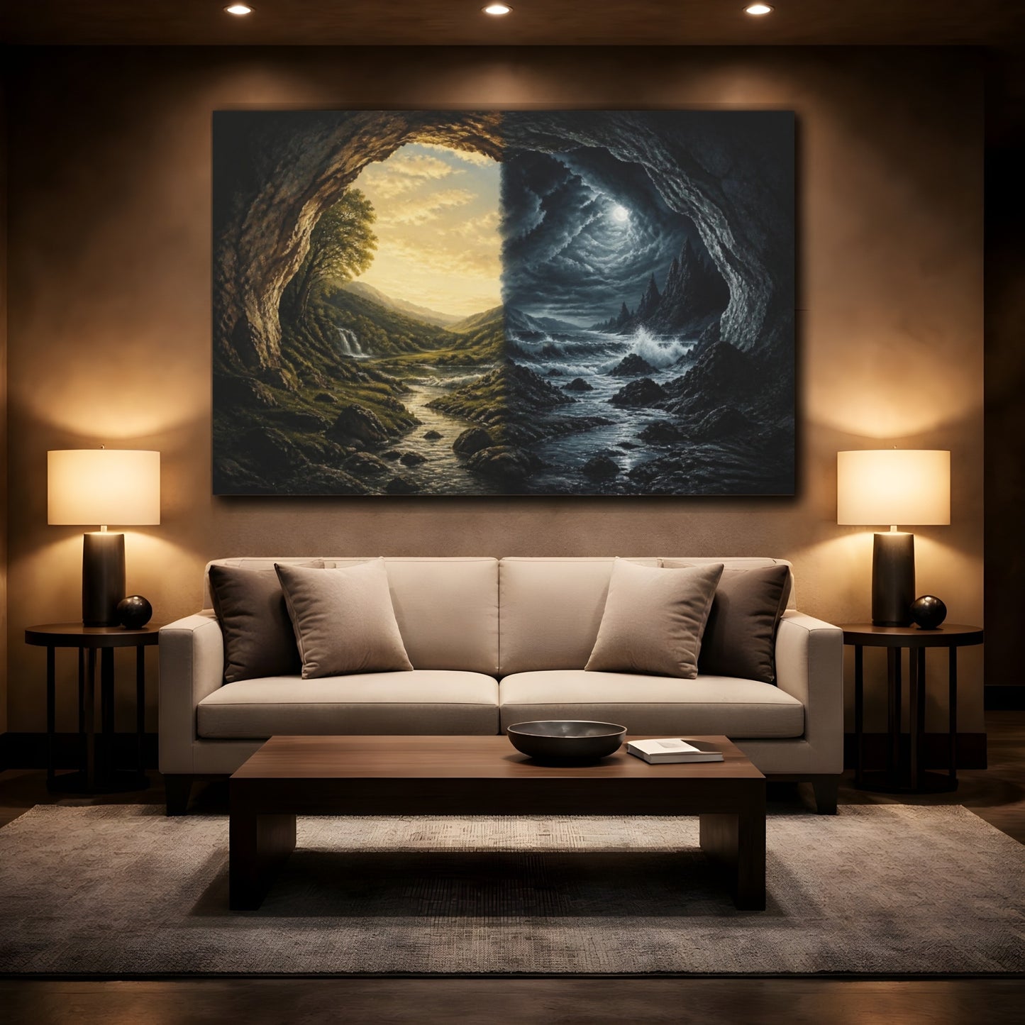Mockup 2. Divided Day And Night shown as canvas print