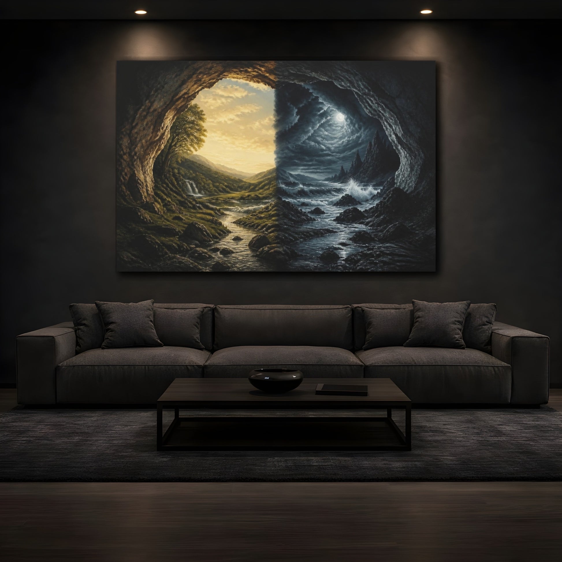 Mockup 3. Divided Day And Night shown as canvas print