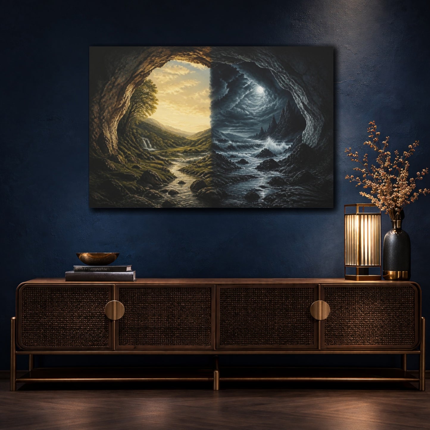 Mockup 4. Divided Day And Night shown as canvas print