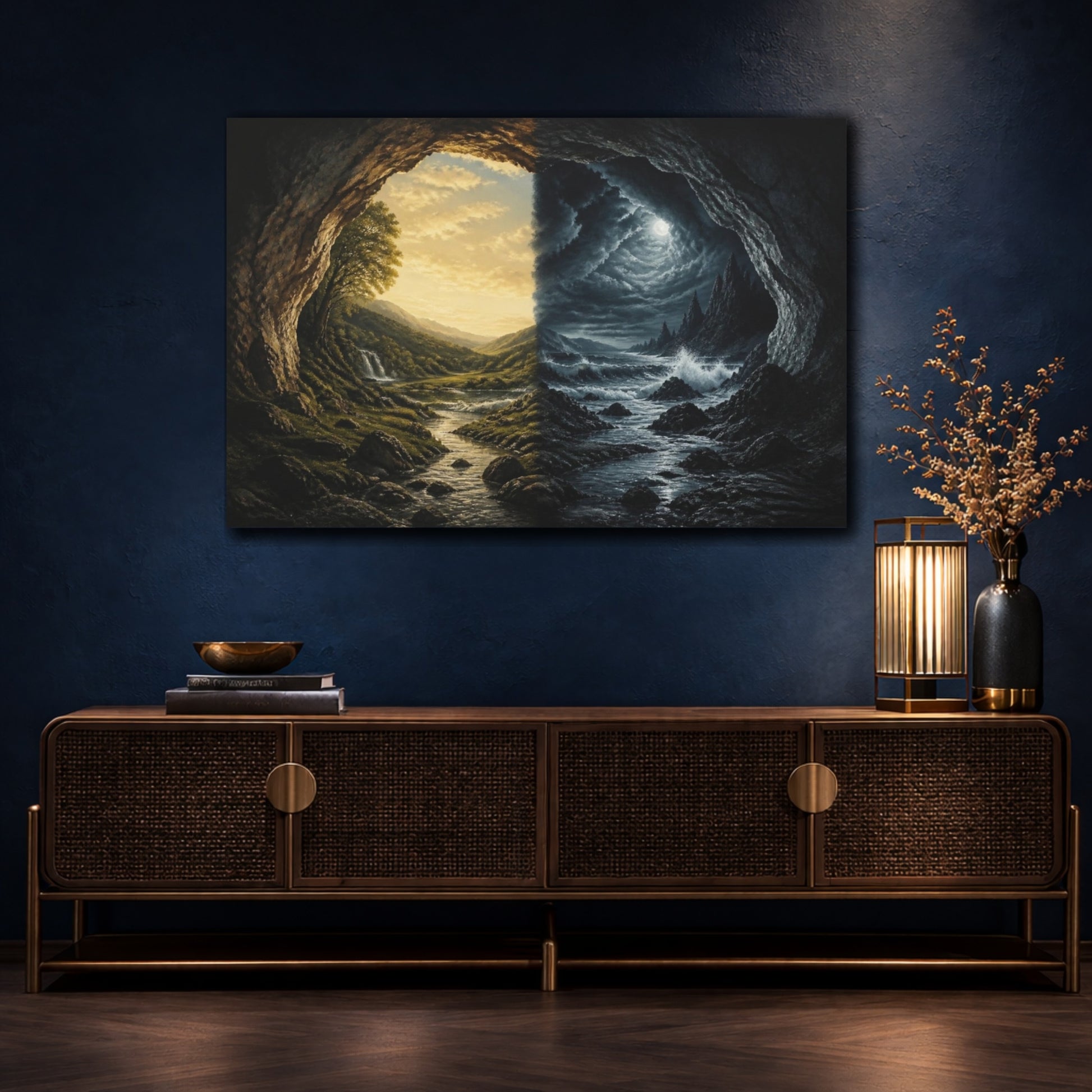 Mockup 4. Divided Day And Night shown as canvas print