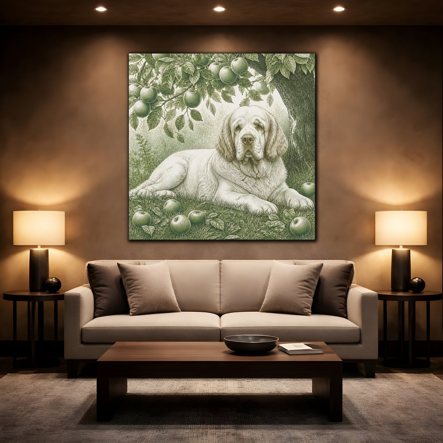 Mockup 2. Dog Beneath Apple Tree shown as canvas print