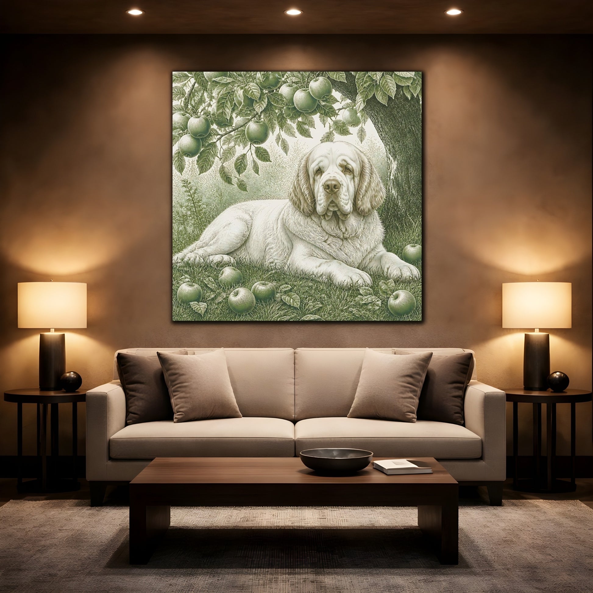 Mockup 2. Dog Beneath Apple Tree shown as canvas print