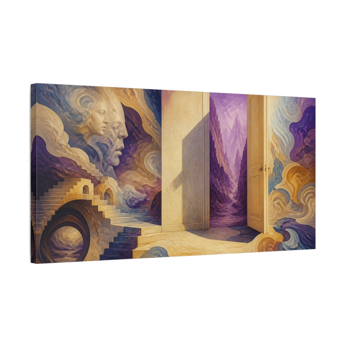 Side Mockup 1. Doorway Illusion To Violet Canyon shown as canvas print