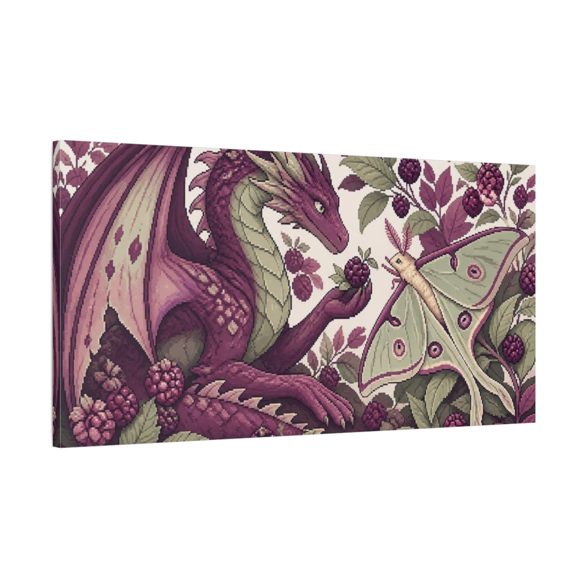 Main Mockup. Dragon And Moon Moth shown as canvas print