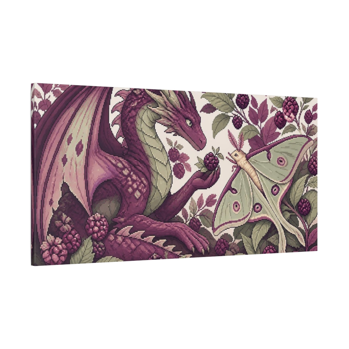 Side Mockup 2. Dragon And Moon Moth shown as canvas print