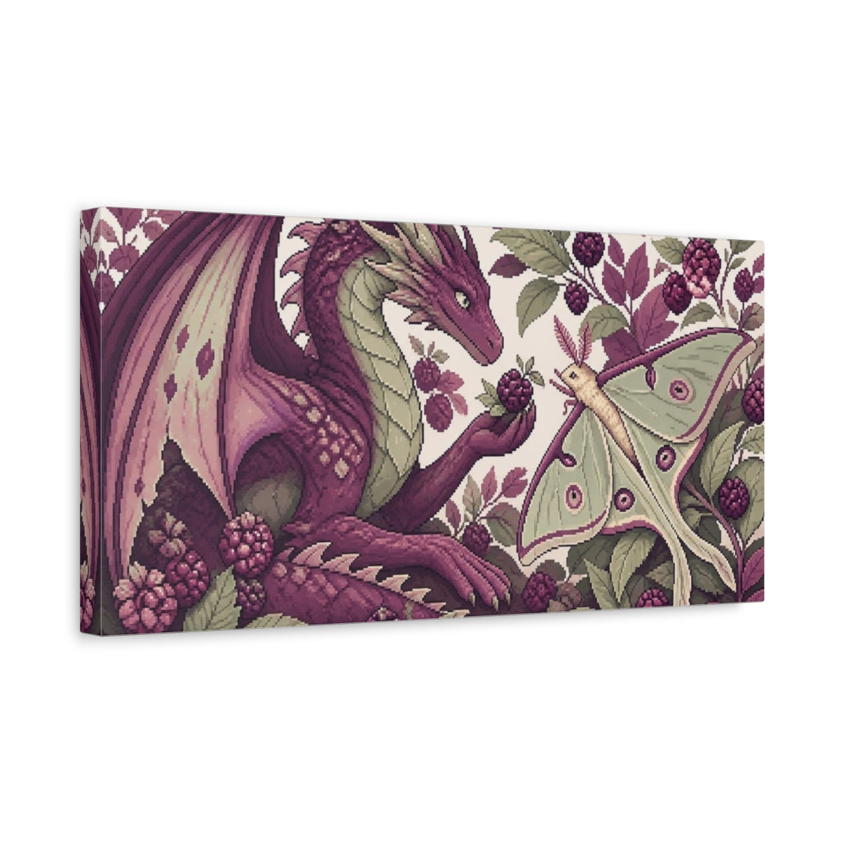 Side Mockup 3. Dragon And Moon Moth shown as canvas print