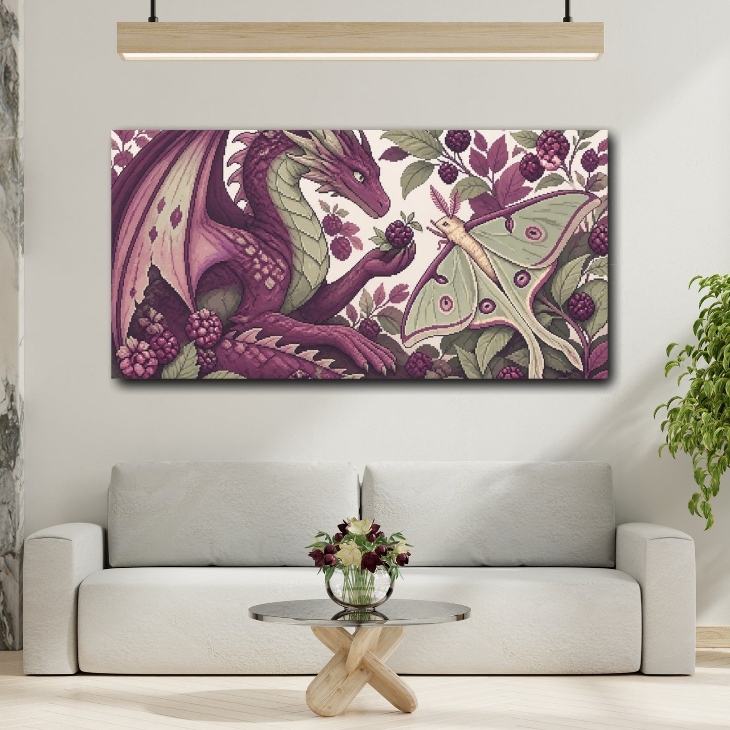 Mockup 2. Dragon And Moon Moth shown as canvas print