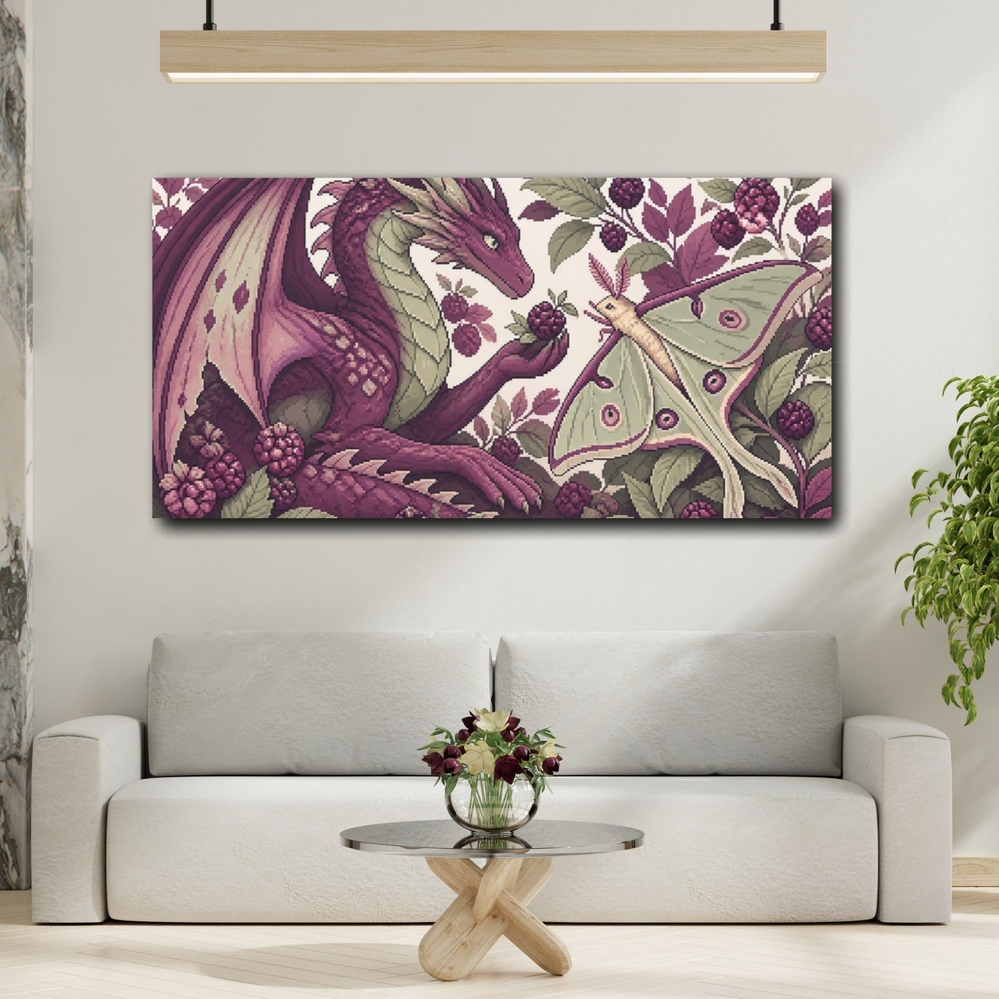 Mockup 2. Dragon And Moon Moth shown as canvas print