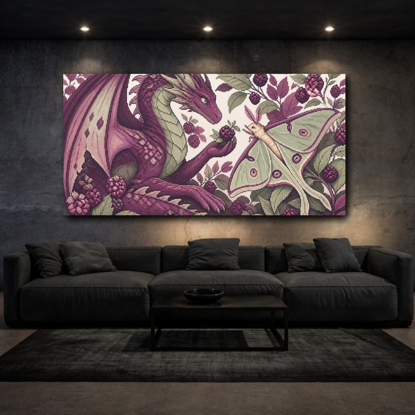 Mockup 3. Dragon And Moon Moth shown as canvas print