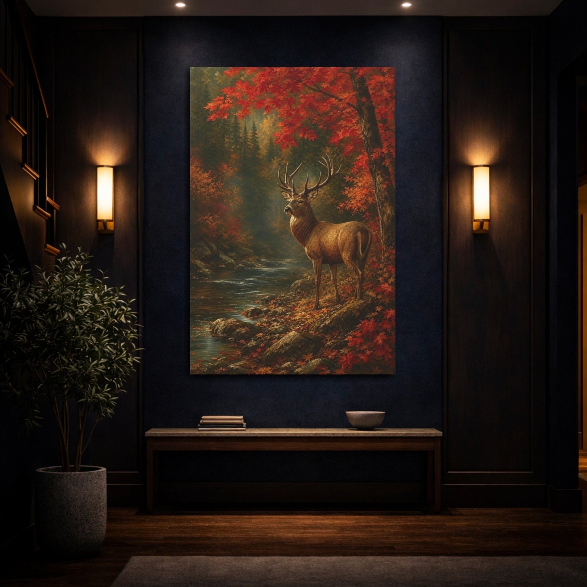 Dramatic Chiaroscuro Nature Painting Deer In Canvas Print – Realistic Decor for Living Room, Above Sofa - YesArtYes