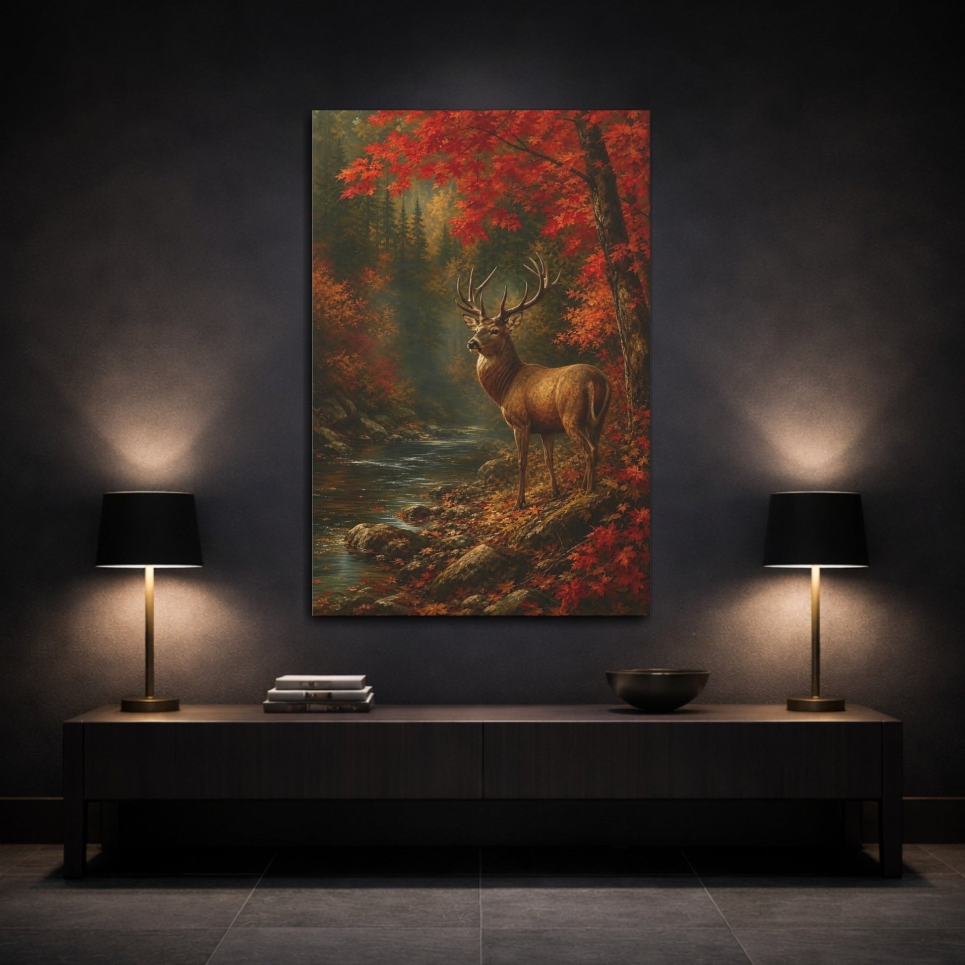 Dramatic Chiaroscuro Nature Painting Deer In Canvas Print – Realistic Decor for Living Room, Above Sofa - YesArtYes