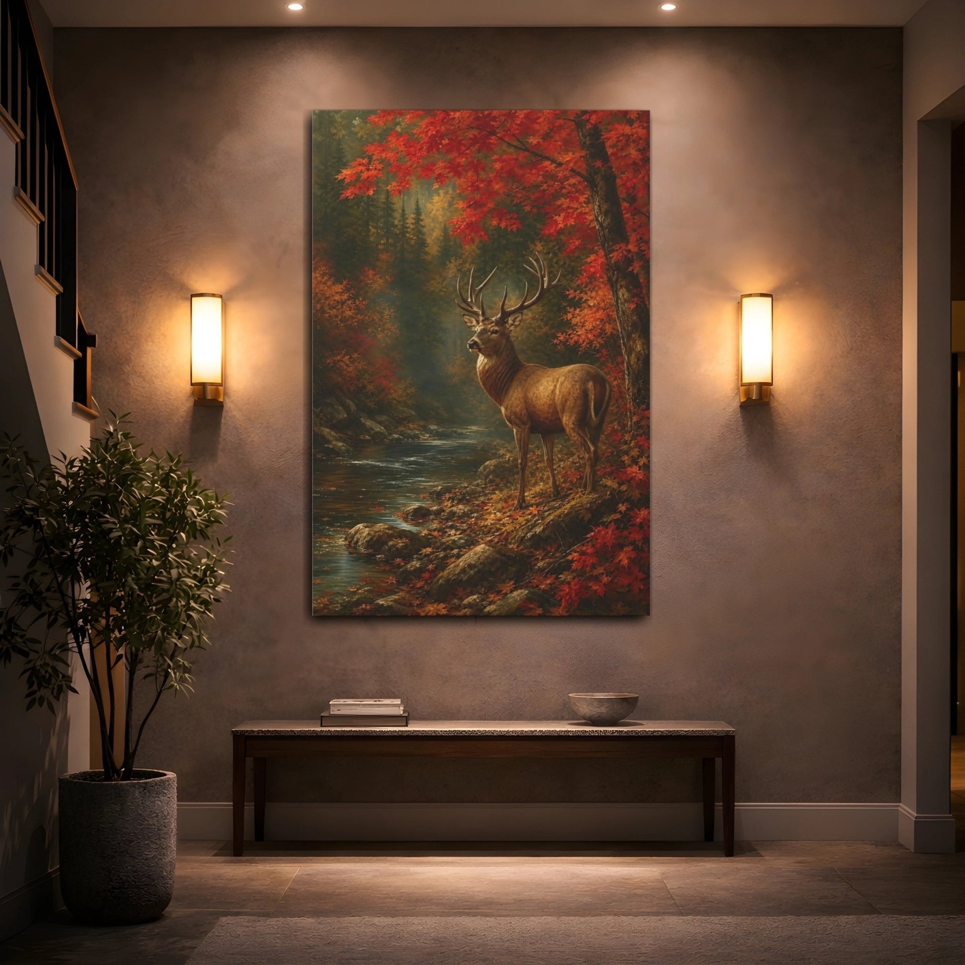 Dramatic Chiaroscuro Nature Painting Deer In Canvas Print – Realistic Decor for Living Room, Above Sofa - YesArtYes