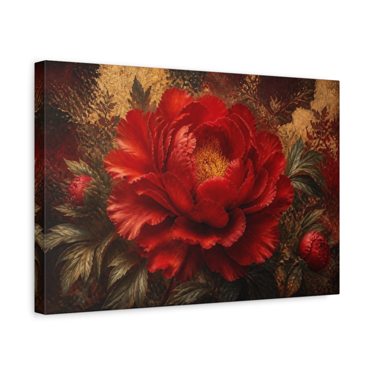 Side Mockup 4. Dramatic Red Peony Bloom shown as canvas print