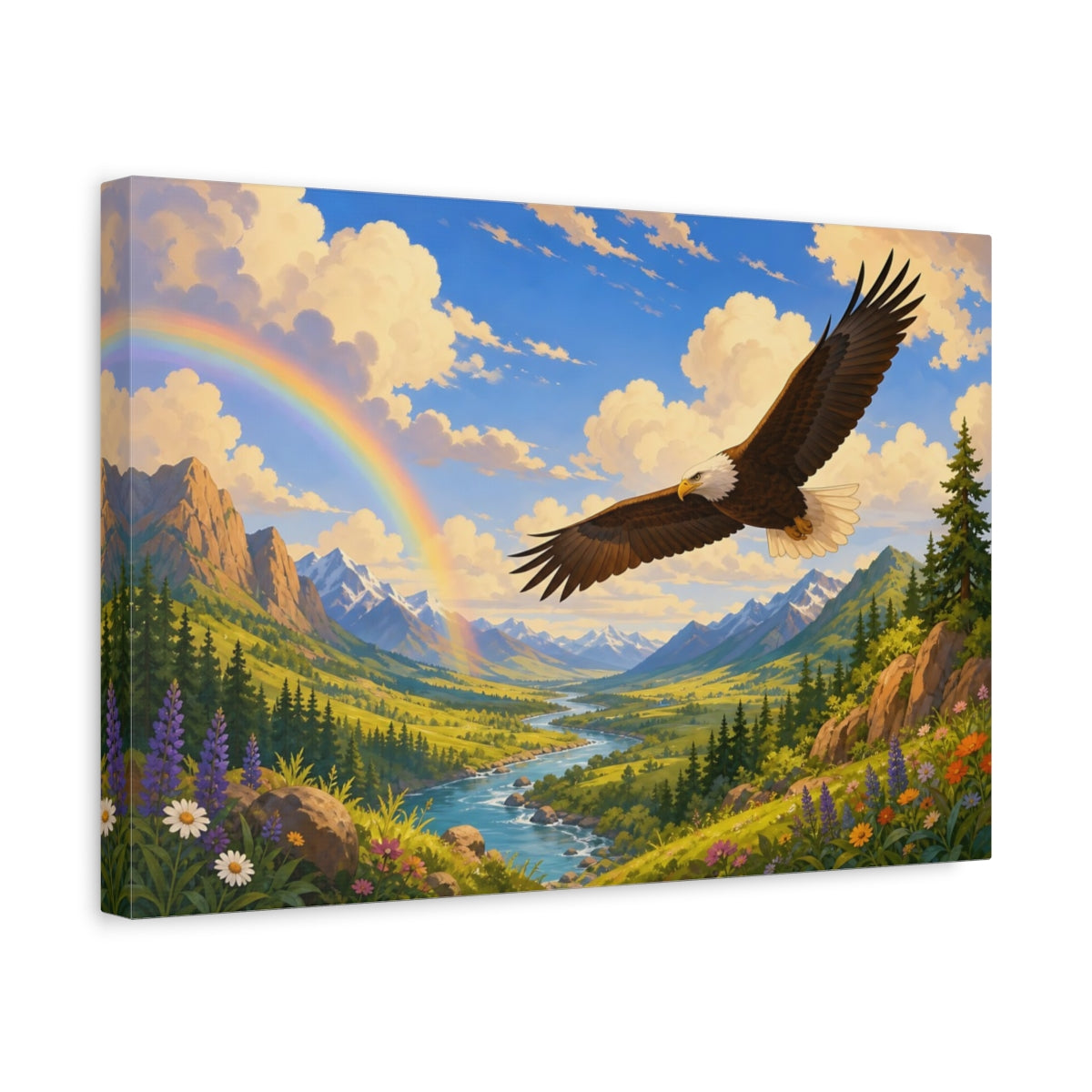 Side Mockup 4. Dramatic Wildlife Realism Eagle Above Storm-Cleared Valley shown as stretched canvas wall art