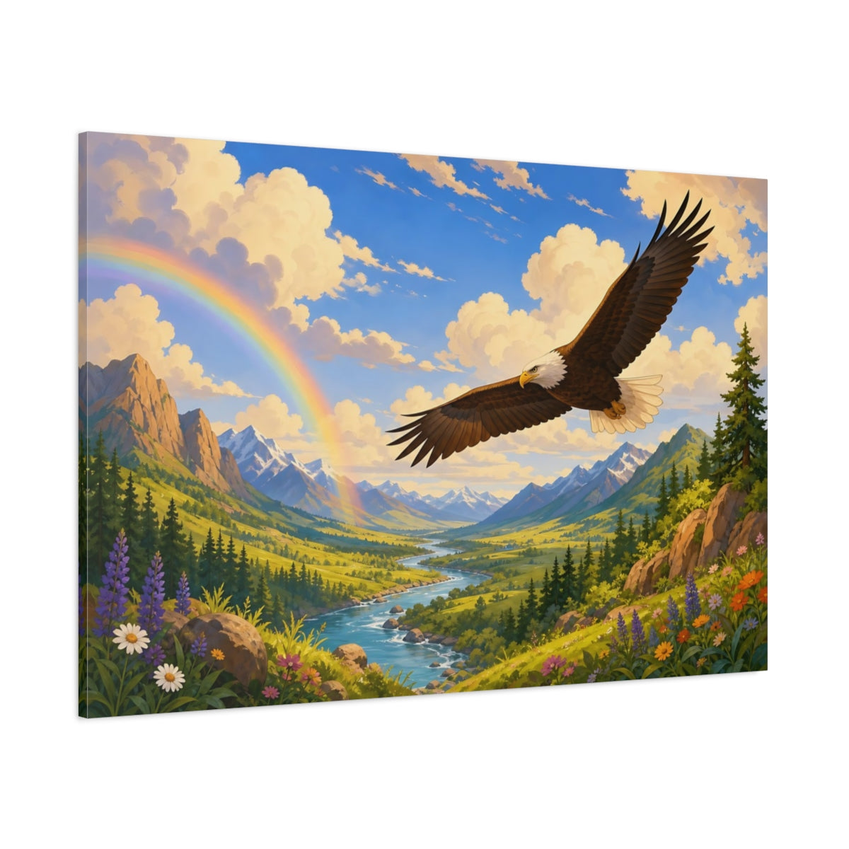 Side Mockup 1. Dramatic Wildlife Realism Eagle Above Storm-Cleared Valley shown as stretched canvas wall art