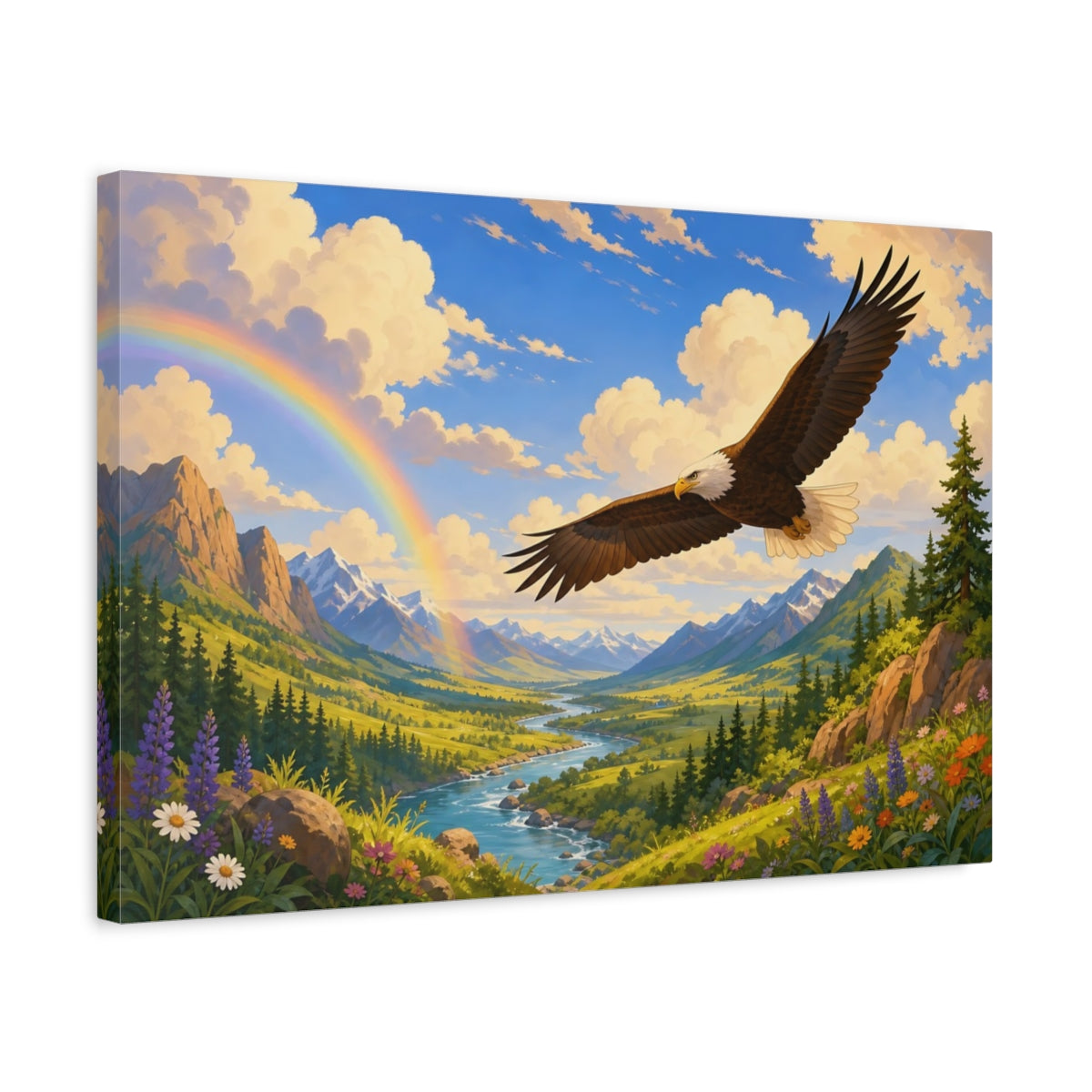 Side Mockup 3. Dramatic Wildlife Realism Eagle Above Storm-Cleared Valley shown as stretched canvas wall art