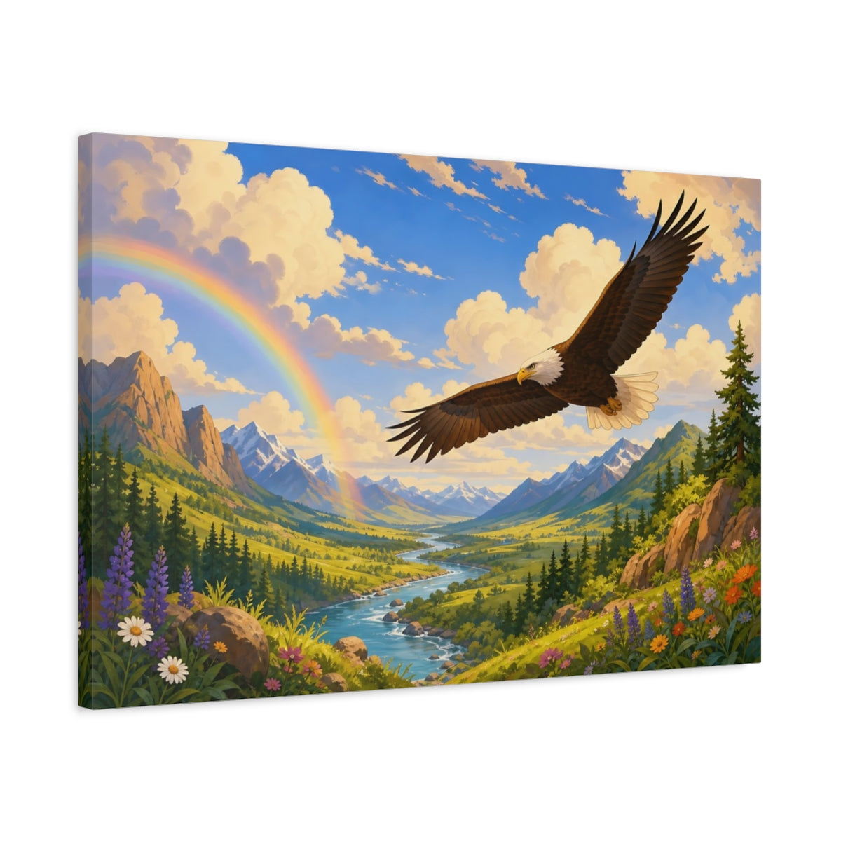 Side Mockup 2. Dramatic Wildlife Realism Eagle Above Storm-Cleared Valley shown as stretched canvas wall art