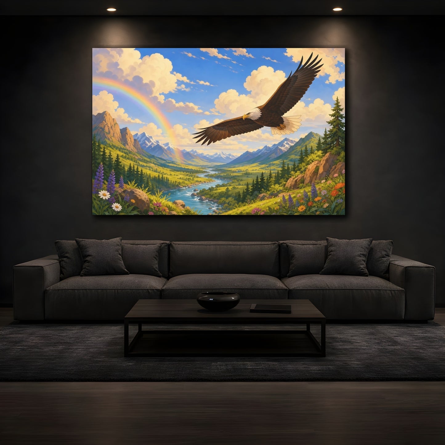 Mockup 4. Dramatic Wildlife Realism Eagle Above Storm-Cleared Valley shown as stretched canvas wall art