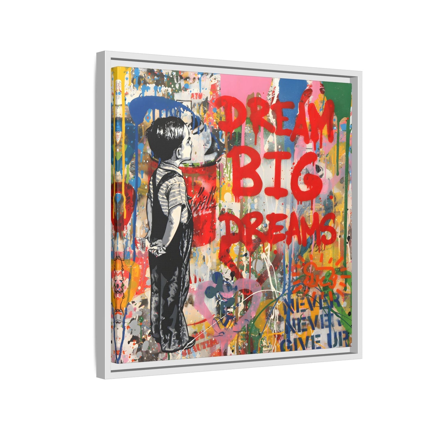Dream Big Dreams Framed Canvas Graffiti Pop Art Wall Decor - YesArtYes