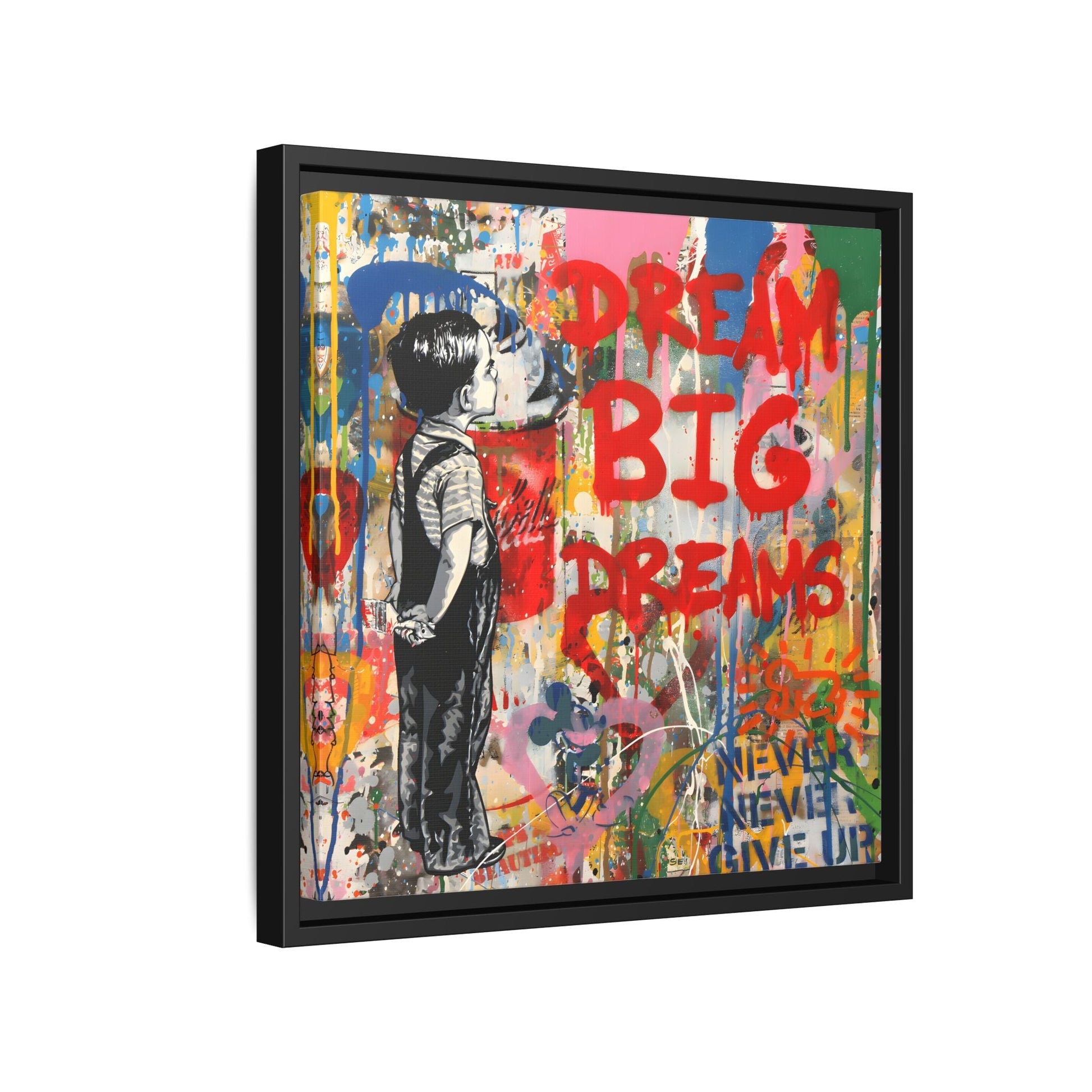 Dream Big Dreams Framed Canvas Graffiti Pop Art Wall Decor - YesArtYes