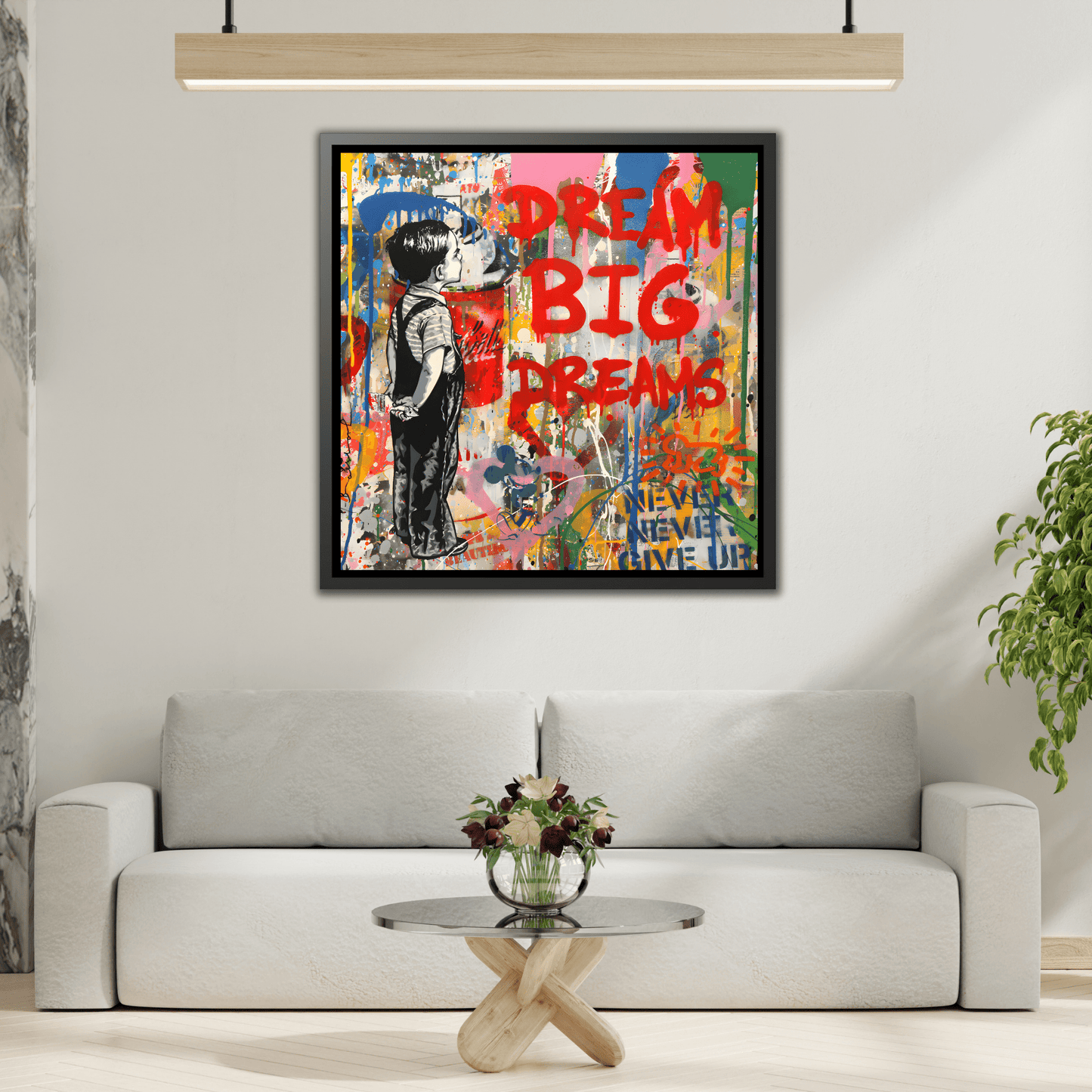 Dream Big Dreams Framed Canvas Graffiti Pop Art Wall Decor - YesArtYes