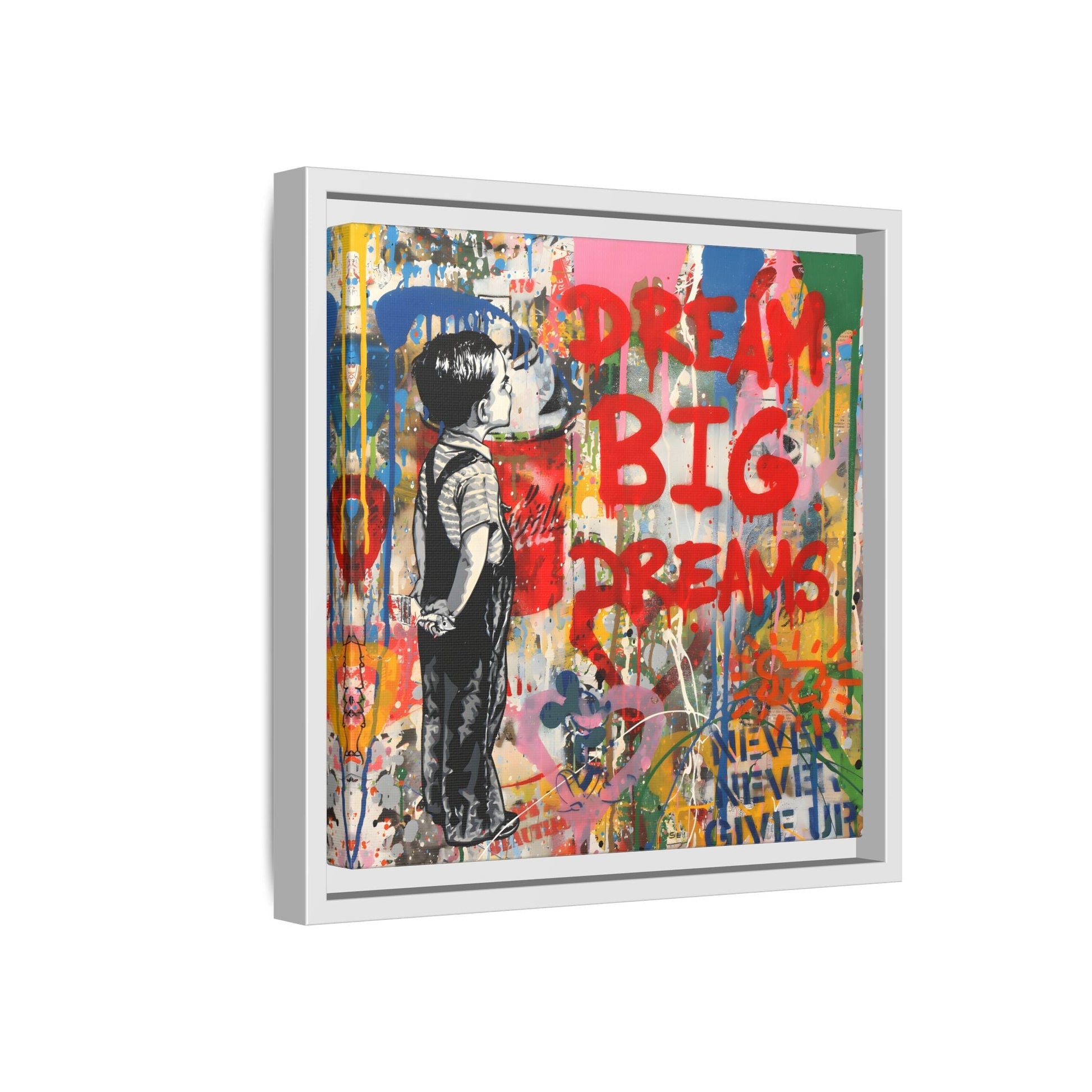 Dream Big Dreams Framed Canvas Graffiti Pop Art Wall Decor - YesArtYes