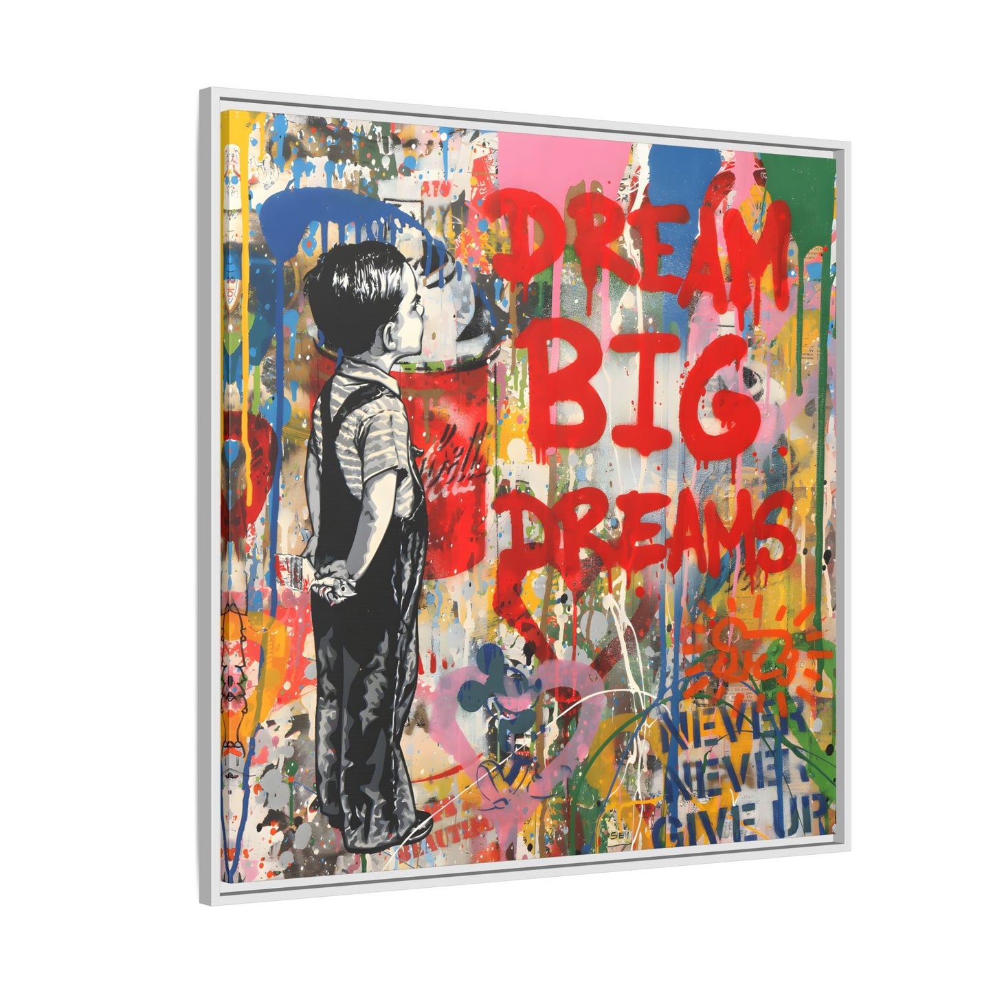 Dream Big Dreams Framed Canvas Graffiti Pop Art Wall Decor - YesArtYes