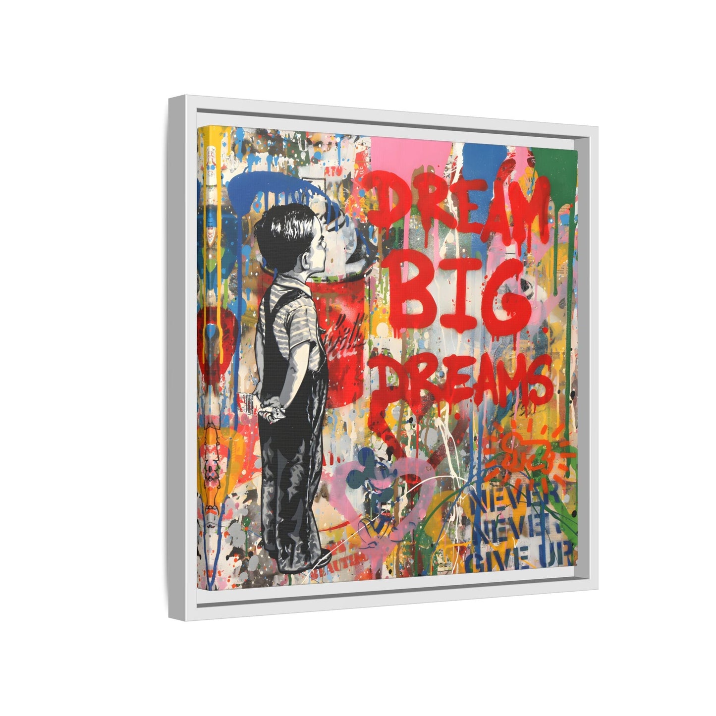 Dream Big Dreams Framed Canvas Graffiti Pop Art Wall Decor - YesArtYes